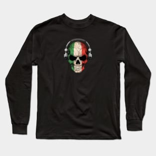 Dark Skull Deejay with Italian Flag Long Sleeve T-Shirt